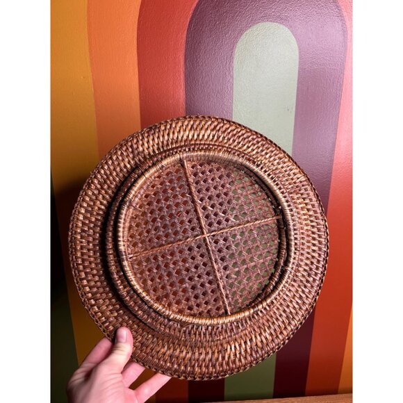 Vintage wicker basket wall cookie charger ratten cottagecore boho  - set of 4 - Picture 6 of 6